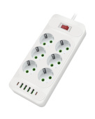 Сетевой удлинитель  2м Amper 6 роз+4xUSB+2C white 