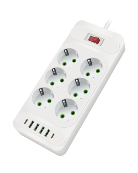 Сетевой удлинитель  2м Amper 6 роз+4xUSB+2C white 